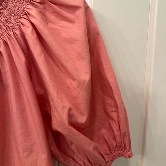 J.Crew Coral Smocked Puff Sleeve Lace Up Back Women's Top M - Picture 2 of 5